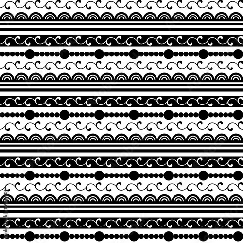 Black and white seamless pattern with lace and beads