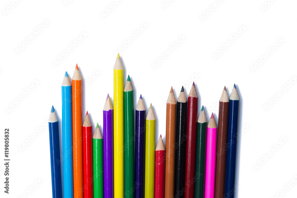 Colour pencils isolated on white background close up Colour pencils isolated on white background close up