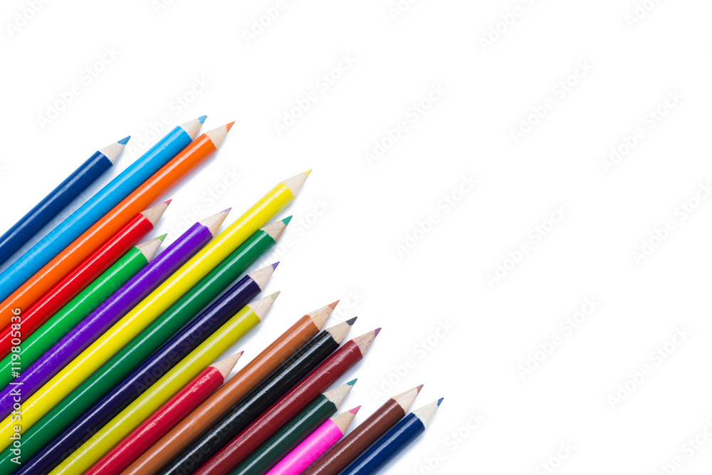 Colour pencils isolated on white background close up