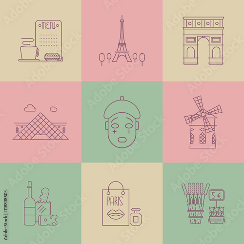 Set of linear Paris icons