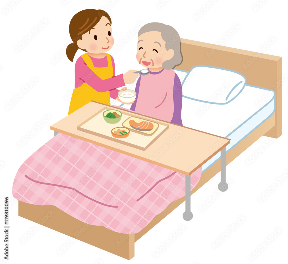 介護　食事　シニアとヘルパー