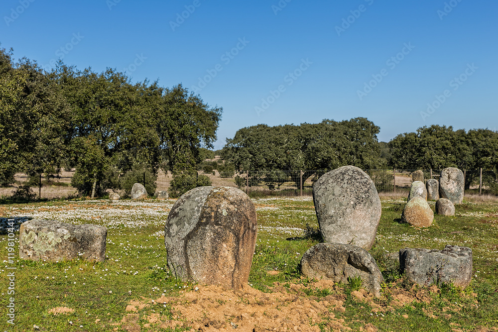 Vale Maria do Meio.
Megalithic stone circle located near Evora in Portugal. Vale Maria do Meio.
Megalithic stone circle located near Evora in Portugal.