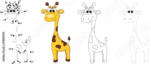 Cartoon giraffe. Dot to dot game for kids
