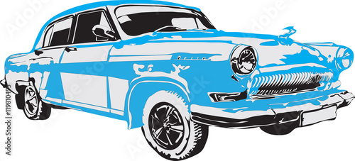 Russian retro car in blue color