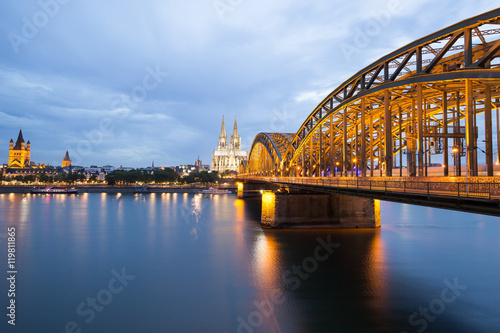 Illuminated Hohenzollern Bridge with Cologne Cathedral