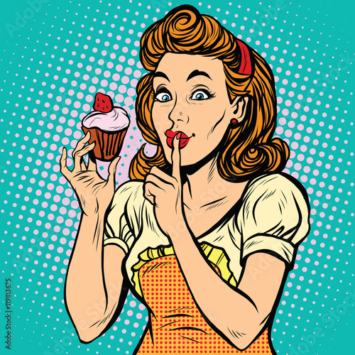Retro woman with cupcake