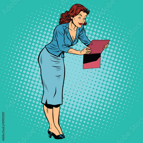 Woman photographed on a tablet