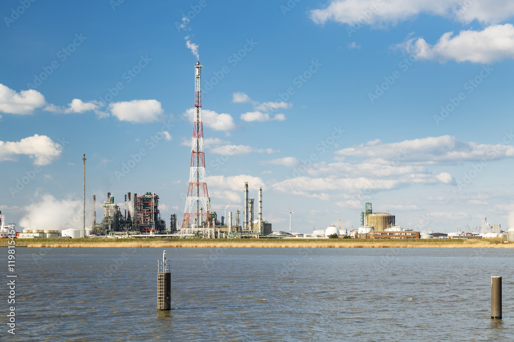 Antwerp Harbor Refinery And Flare Stack