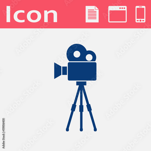 Movie camera on tripod flat icon