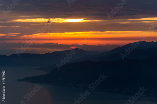 Beautiful sunset in the Bay of Kotor  Montenegro