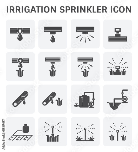 Irrigation system and watering by sprinkler vector icon set design.