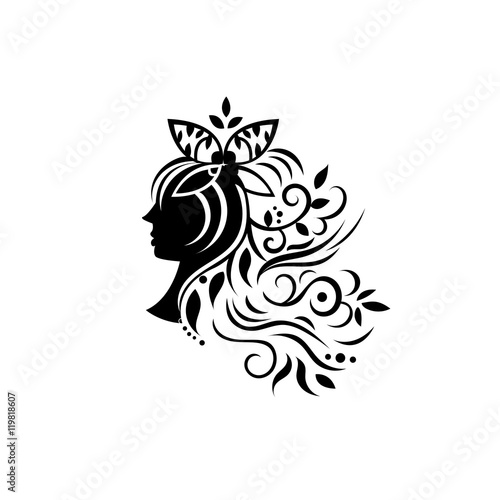silhouette of the head of a beautiful girl with a bow