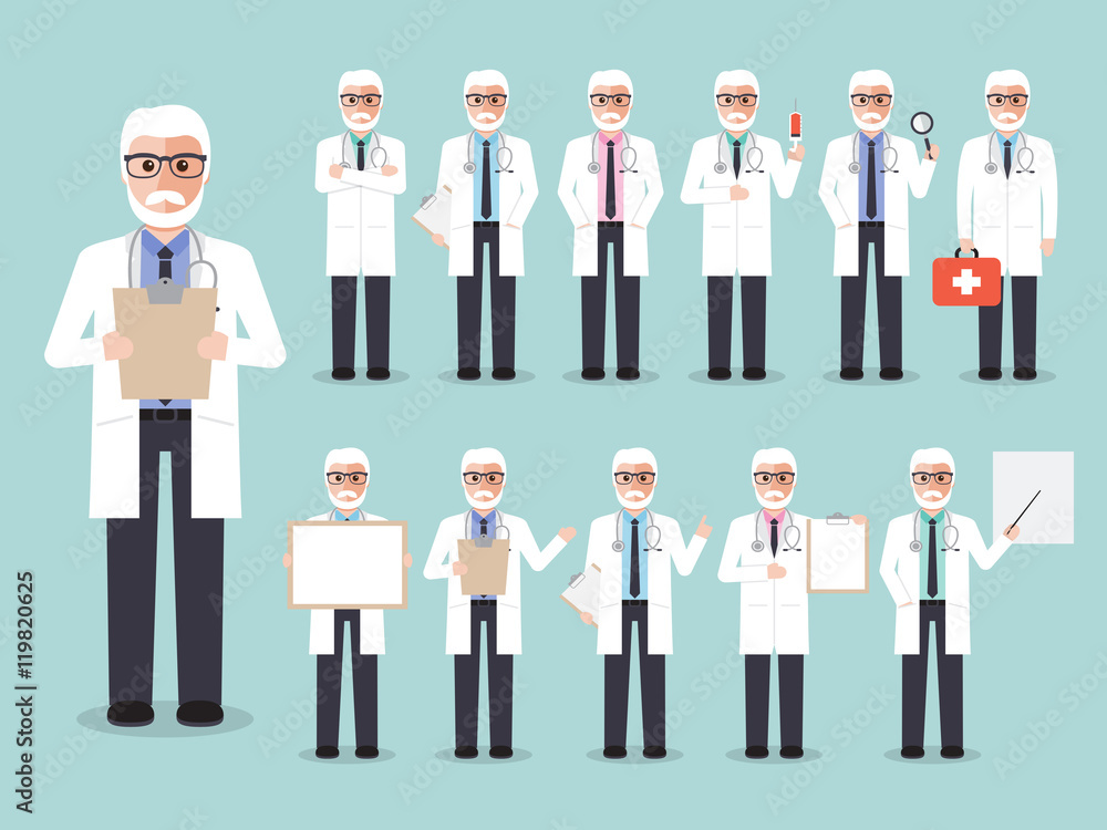 Senior doctor, medical and hospital staff characters. Senior doctor, medical and hospital staff characters.