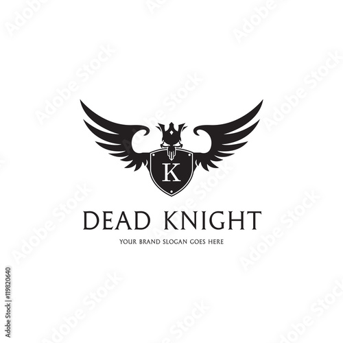 Dead knight logo. Shield with a wings and skull.