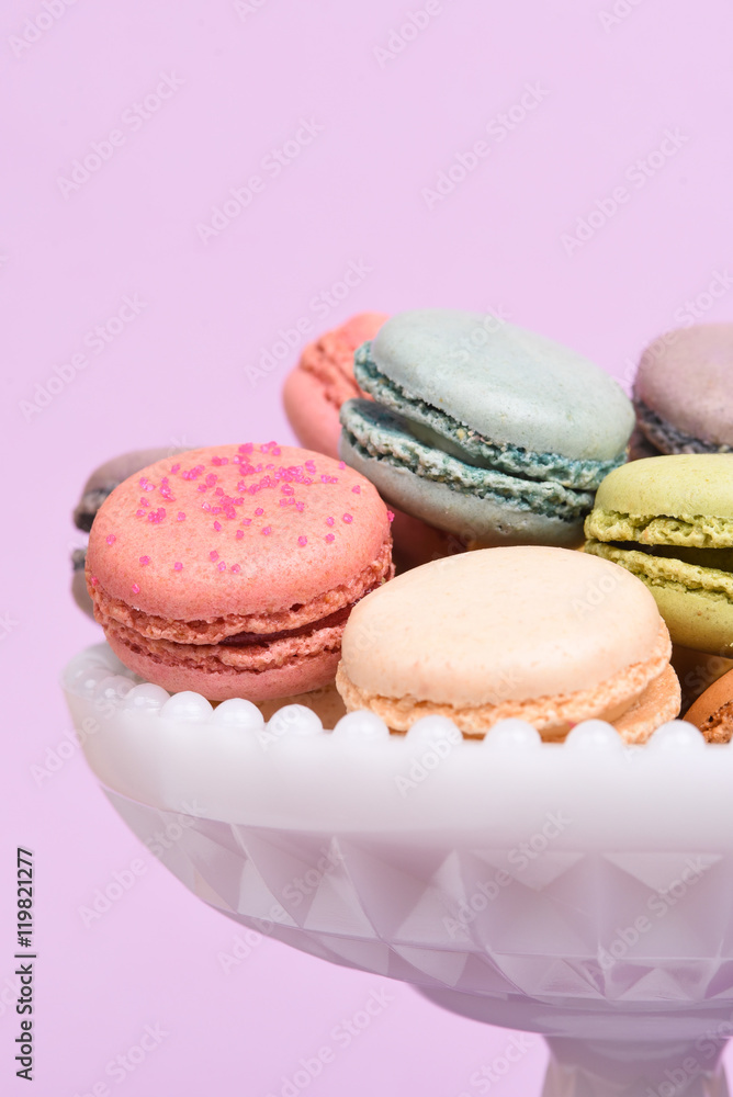 Macarons in a pedestal dish