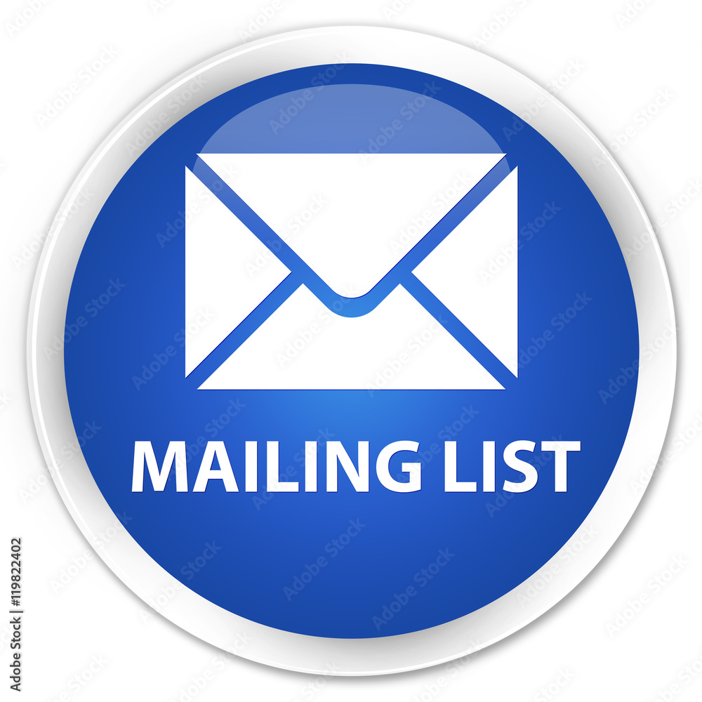 Mailing list blue glossy round button Mailing list blue glossy round button