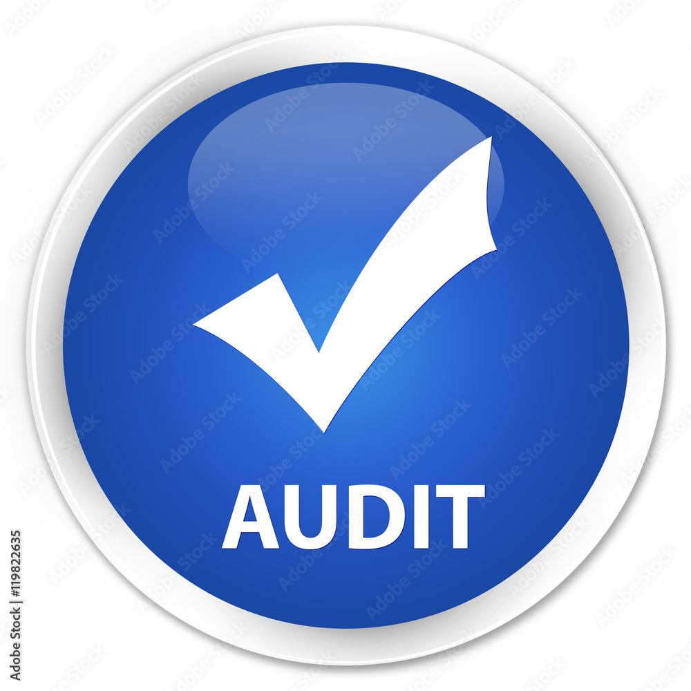 Audit (validate icon) blue glossy round button Audit (validate icon) blue glossy round button