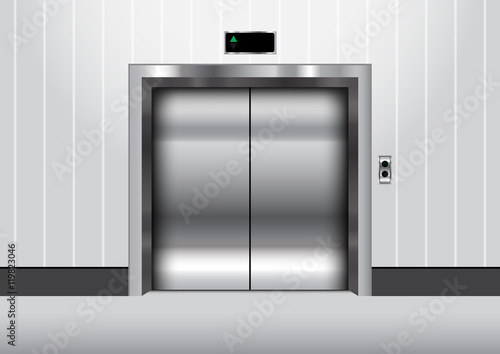 Metal elevator with closed door vector illustration