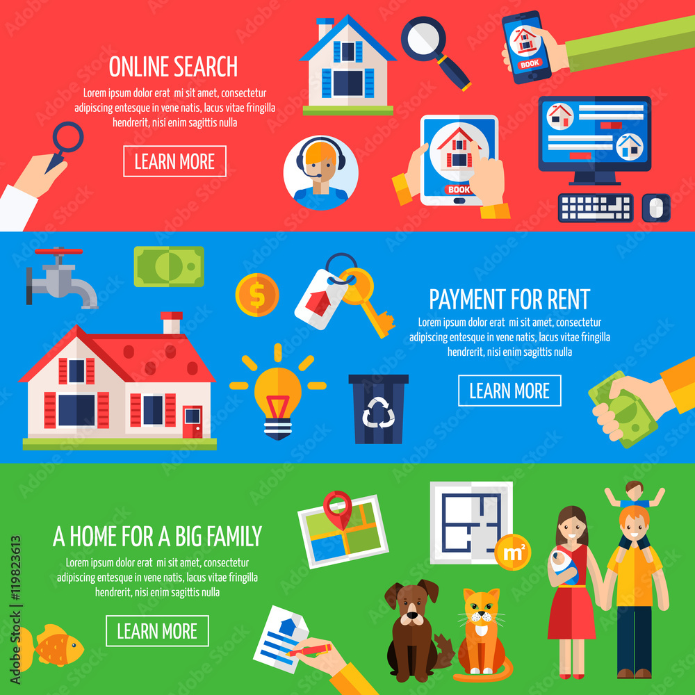 Fototapeta premium Rent and tenancy banner set