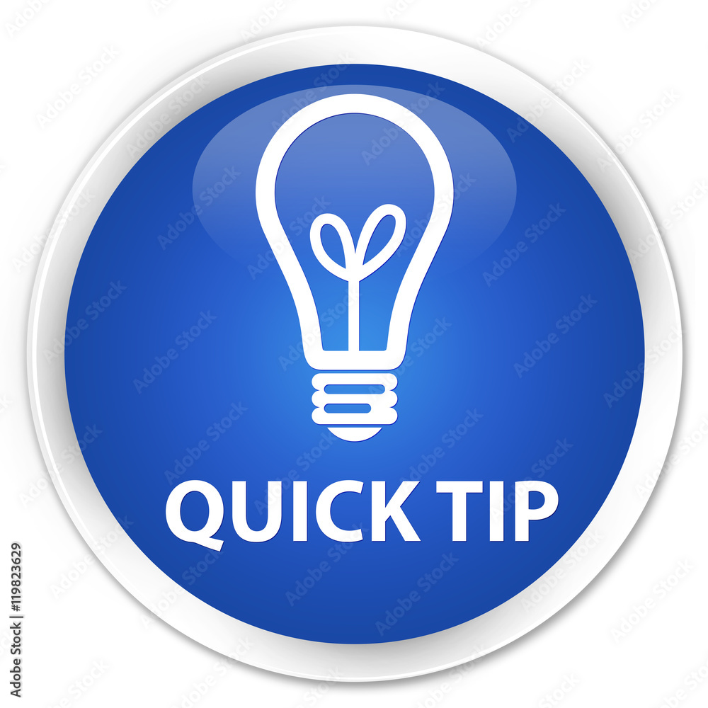 Quick tip (bulb icon) blue glossy round button Quick tip (bulb icon) blue glossy round button