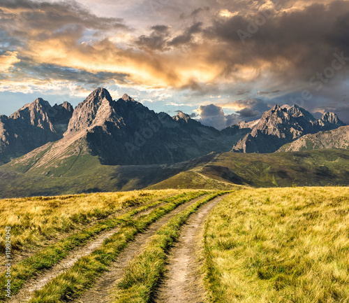 Path through the meadow to Tatra mountains