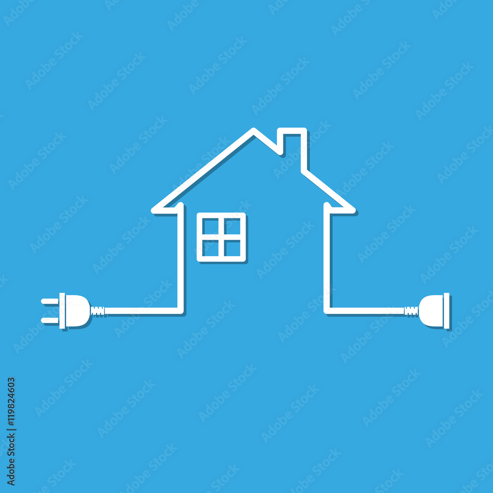 House with wire plug and socket - vector illustration House with wire plug and socket - vector illustration