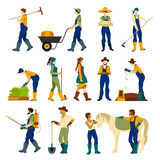 Farmers At Work Flat Icons Set 