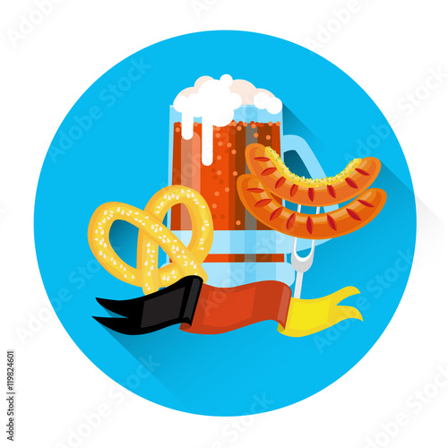 Beer Glass Mug With Sausage Pretzel Oktoberfest Festival Icon