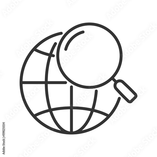 Earth under magnifying glass. Global search line style icon