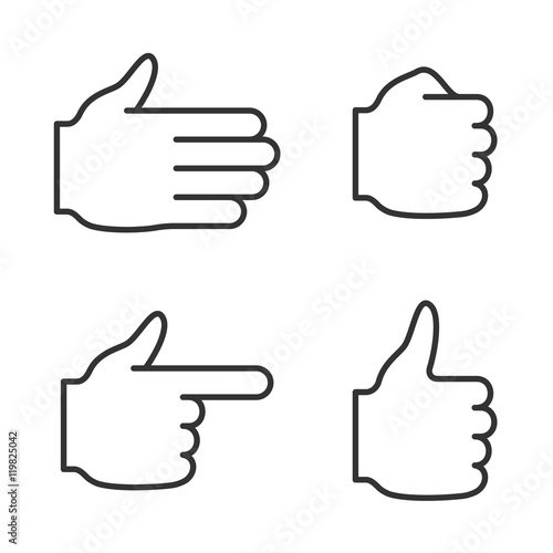 Set of hand icons. Line style