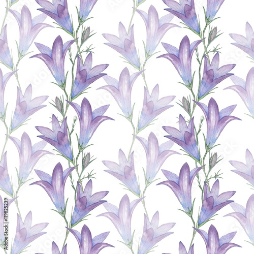 Seamless floral pattern with bells 2. Watercolor painting. Hand drawing. Decorative element suitable for Wallpaper  wrapping paper and backgrounds