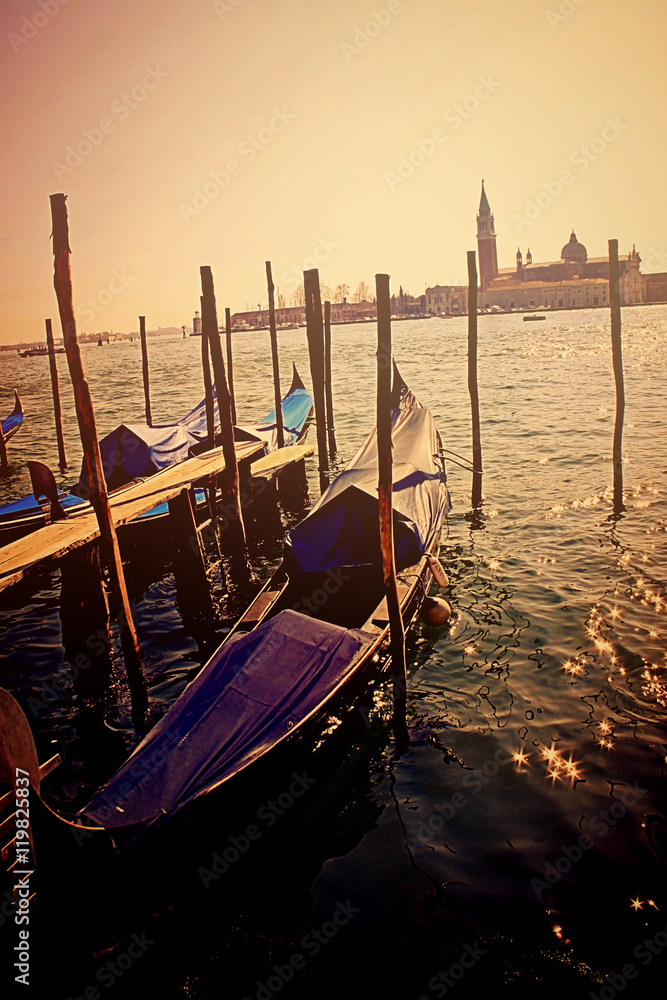 Venice, gondole in front of S. Giorgio Maggiore island