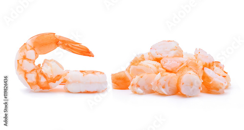 Cooked shrimps isolated on white background.