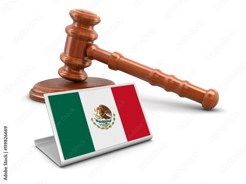 3d wooden mallet and Mexican flag. Image with clipping path