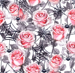 Keuken achterwand Gotisch patronen Roze rozen met spinnen halloween  © zzorik