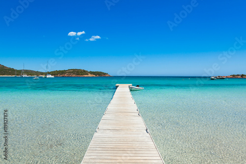 Pontoon in the turquoise water of Rondinara beach in Corsica I
