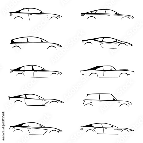 Set of black silhouette car on white background. Vector illustration.