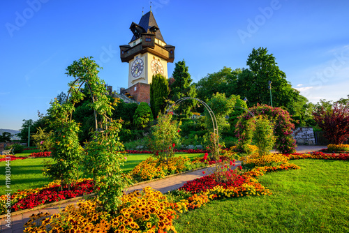 The historical Clock tower Uhrturm in Graz, Austria