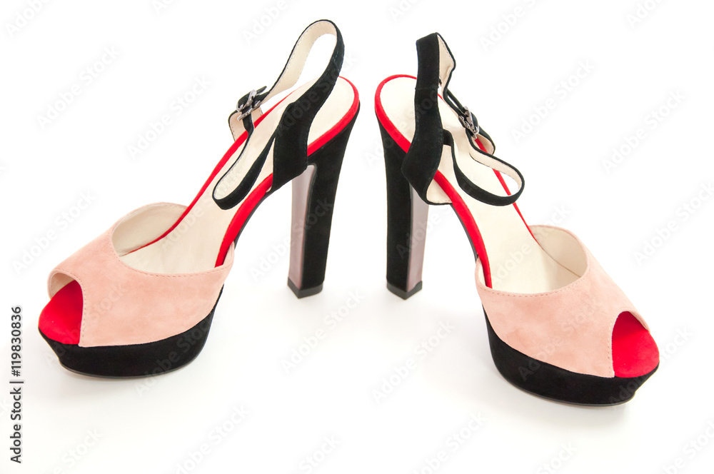 Womens coloured medium heeled court shoes on white. Womens coloured medium heeled court shoes on white.