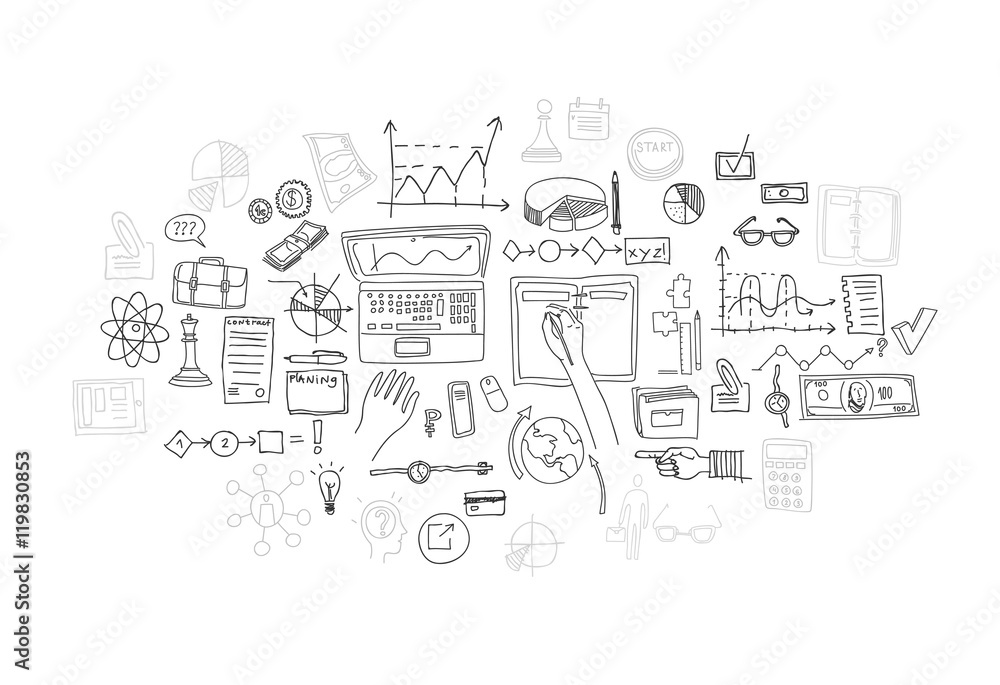 Hand draw doodle elements. Business finance chart graph