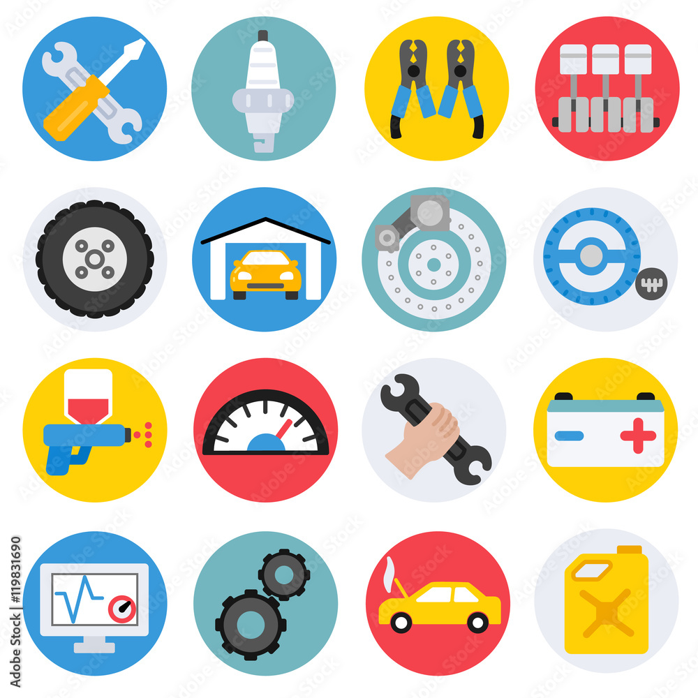 Car service maintenance icons set. flat design Car service maintenance icons set. flat design