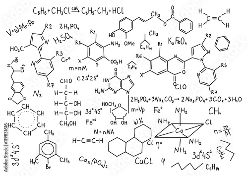 Hand drawn chemistry formulas Science knowledge education