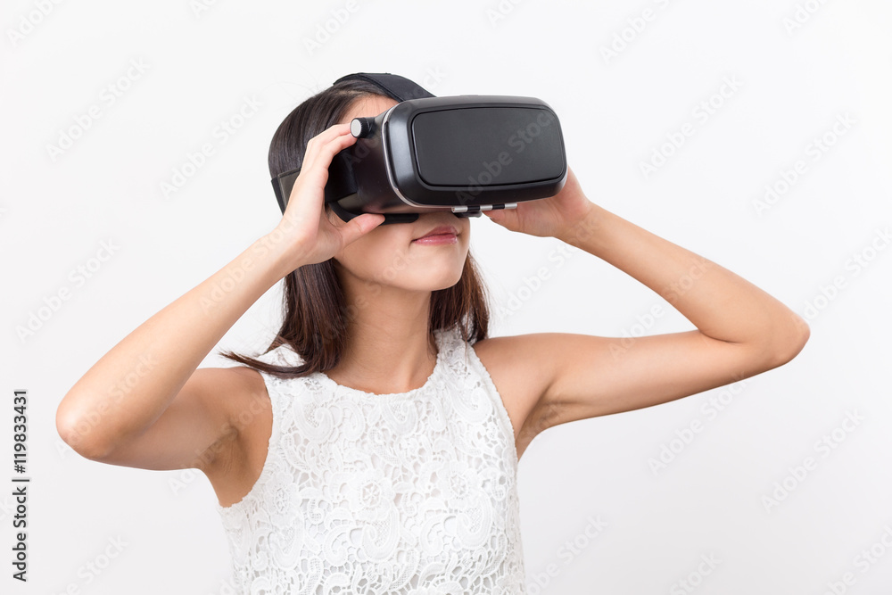 Woman watching with virtual reality Woman watching with virtual reality