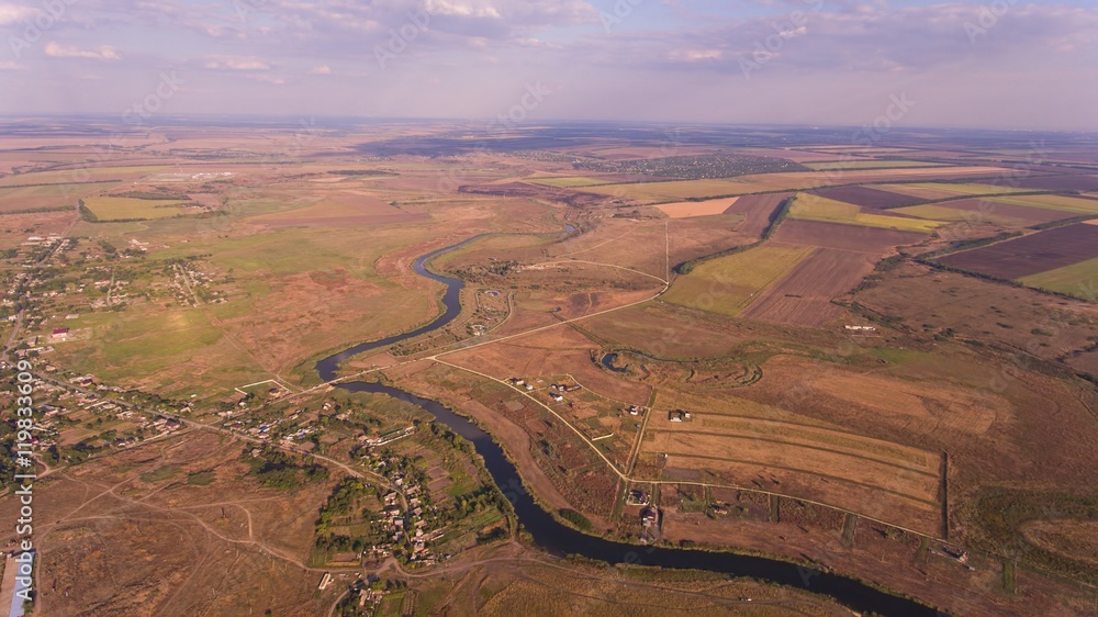 Aerial photo of fields and river. Stock Image.