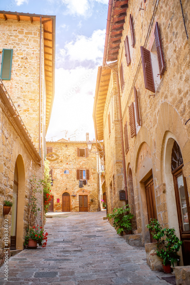 Street view in Montepulciano town in Tuscany region in Italy