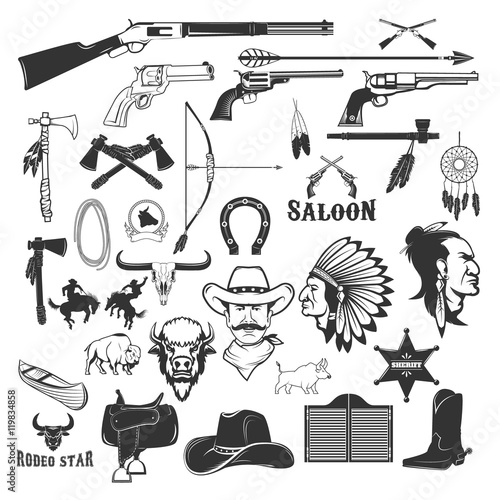 Cowboy and native american indians design elements