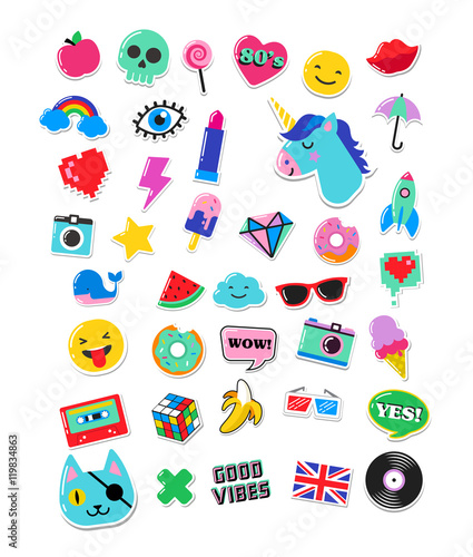 Pop art fashion chic patches, pins, badges and stickers
