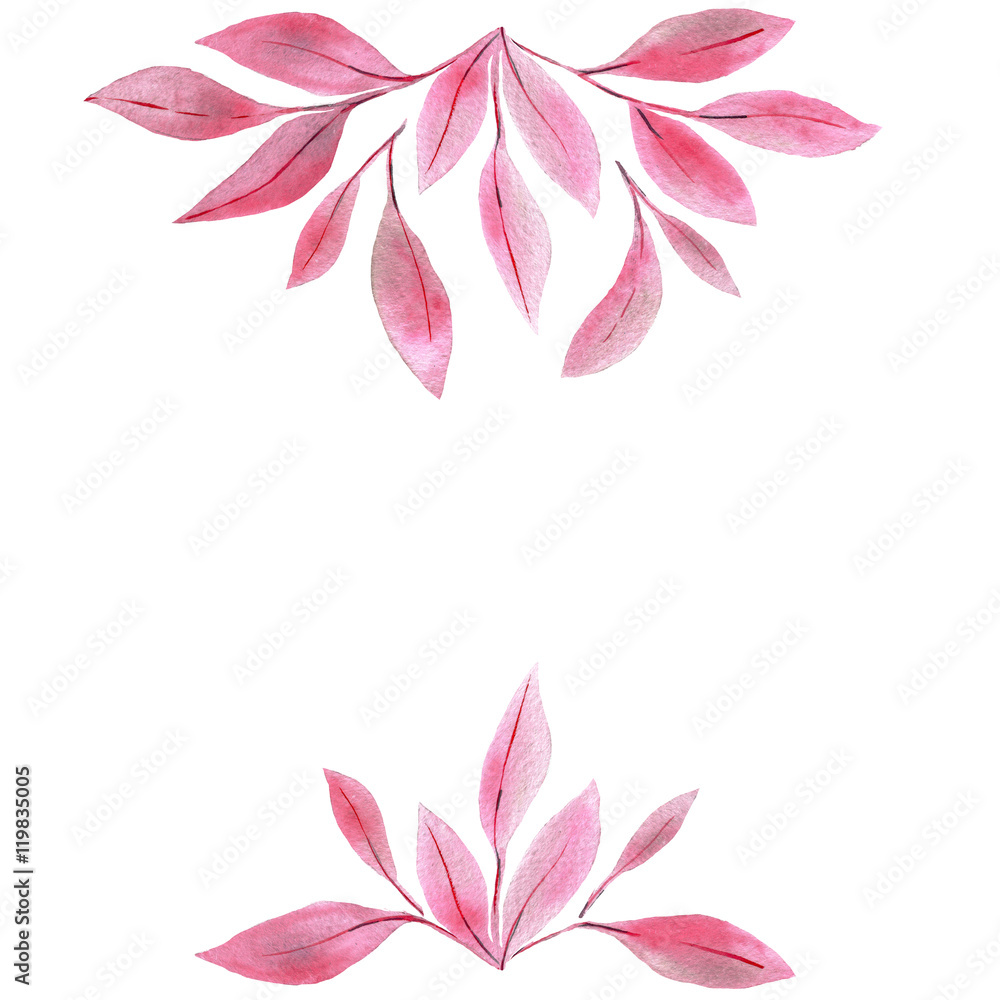 watercolor frame of pink rose leaves watercolor frame of pink rose leaves