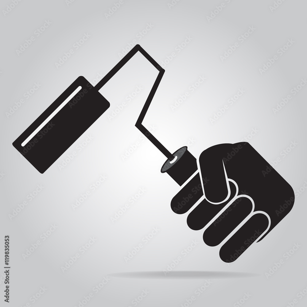 Hand holding with Paint roller brush icon Hand holding with Paint roller brush icon