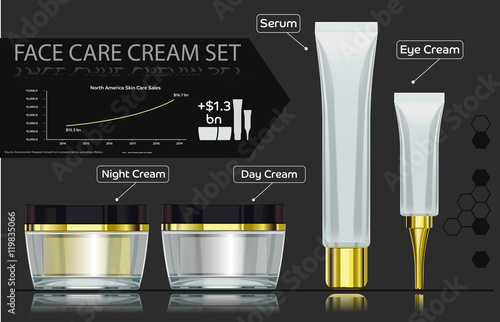 Example transaction reporting beauty products info-graphic style. basic face care cream set.